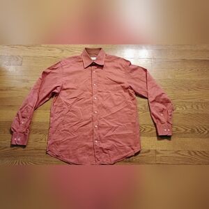 Brioni Shirt Mens Size VI/L Coral Orange Dress Button Up Long‎ Sleeve Cotton